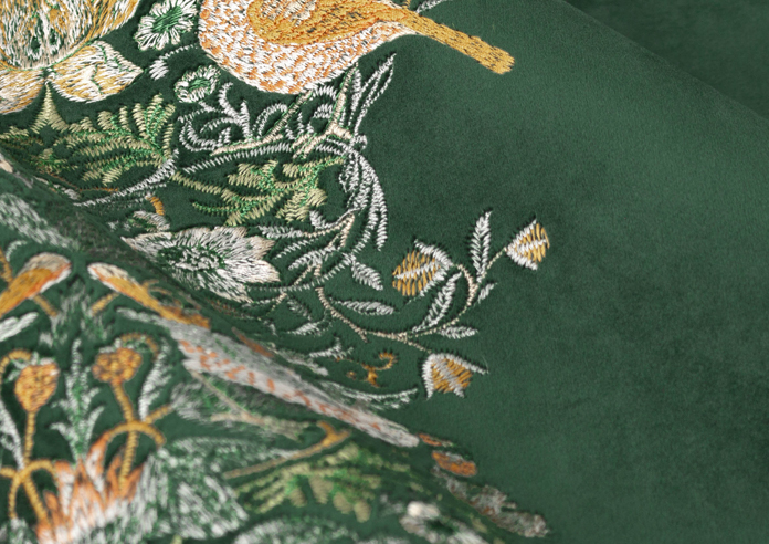 Strawberry Thief Embroidery Pencil Pleat, Forest Green - Ready Made Curtains - Image 4